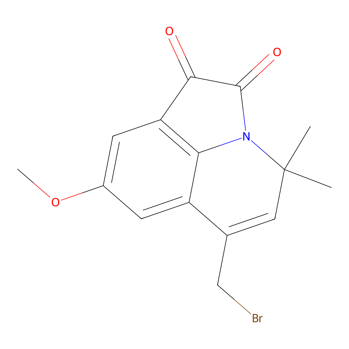 6-(bromomethyl)-8-methoxy-4,4-dimethyl-4H-pyrrolo[3,2,1-ij]quinoline-1,2-dione molecular structure, CAS 689752-04-3