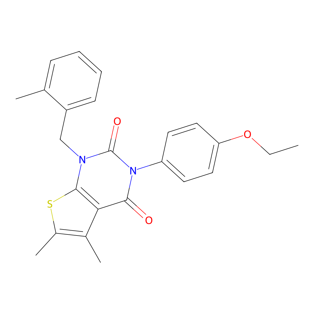 3-(4-ethoxyphenyl)-5,6-dimethyl-1-(2-methylbenzyl)thieno[2,3-d]pyrimidine-2,4(1H,3H)-dione molecular structure, CAS 689752-52-1
