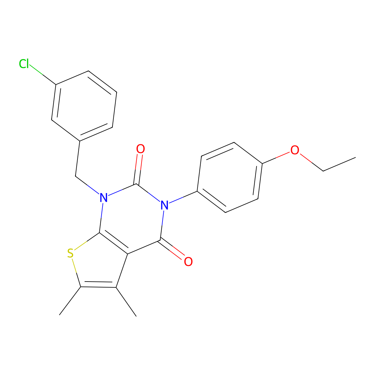 1-[(3-chlorophenyl)methyl]-3-(4-ethoxyphenyl)-5,6-dimethyl-1H,2H,3H,4H-thieno[2,3-d]pyrimidine-2,4-dione molecular structure, CAS 689752-67-8