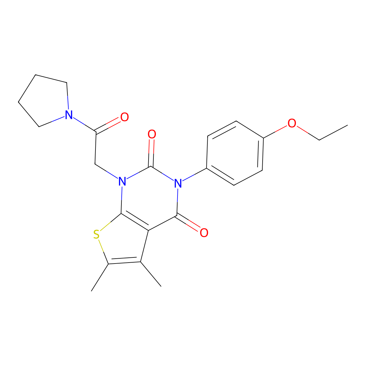 3-(4-ethoxyphenyl)-5,6-dimethyl-1-(2-oxo-2-(pyrrolidin-1-yl)ethyl)thieno[2,3-d]pyrimidine-2,4(1H,3H)-dione molecular structure, CAS 689752-79-2