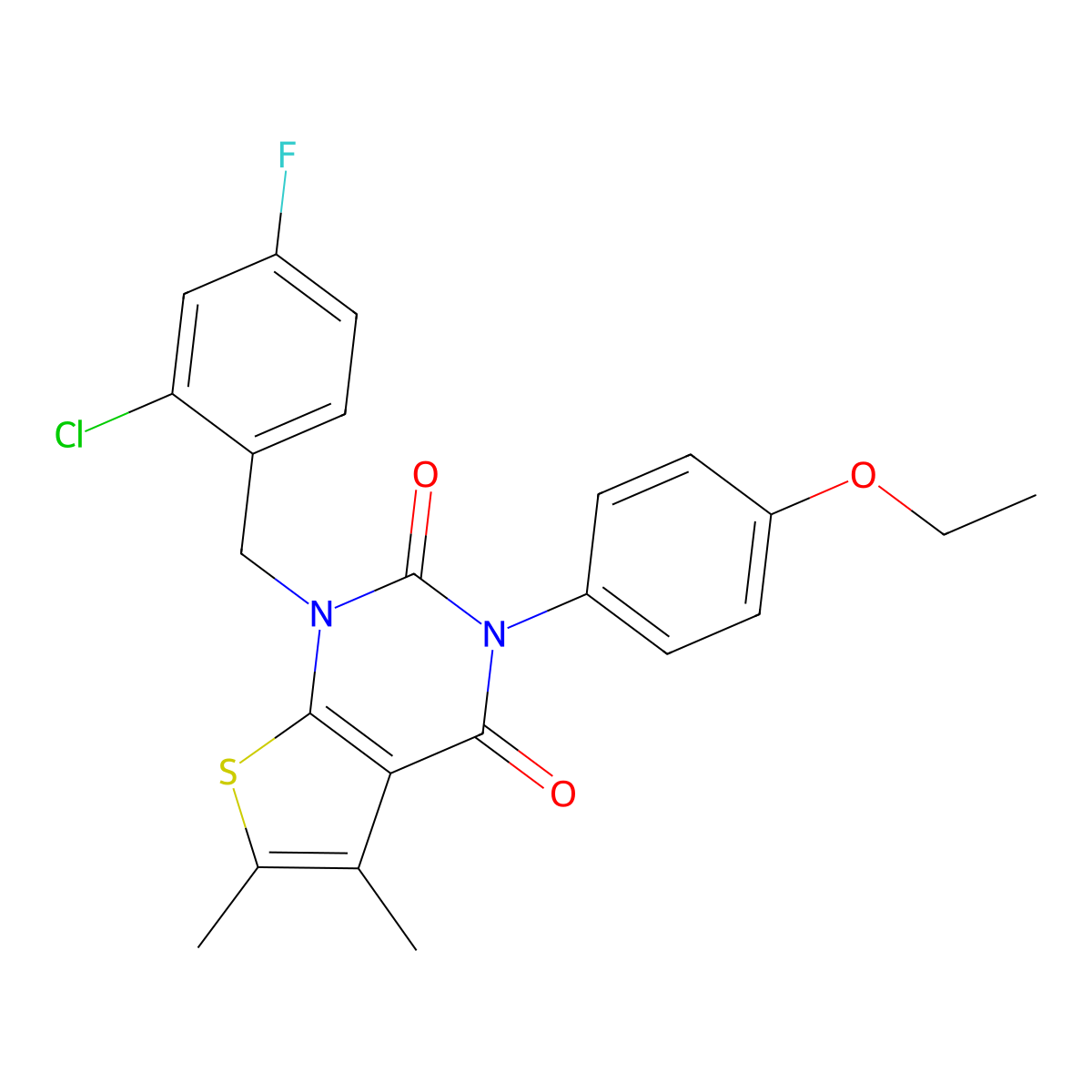 1-[(2-chloro-4-fluorophenyl)methyl]-3-(4-ethoxyphenyl)-5,6-dimethyl-1H,2H,3H,4H-thieno[2,3-d]pyrimidine-2,4-dione molecular structure, CAS 689752-94-1