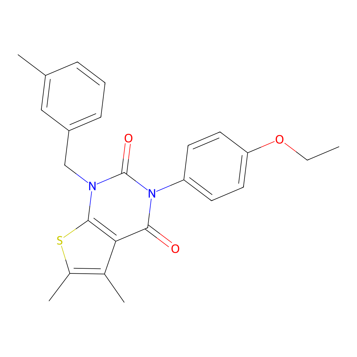 3-(4-ethoxyphenyl)-5,6-dimethyl-1-[(3-methylphenyl)methyl]-1H,2H,3H,4H-thieno[2,3-d]pyrimidine-2,4-dione molecular structure, CAS 689753-06-8