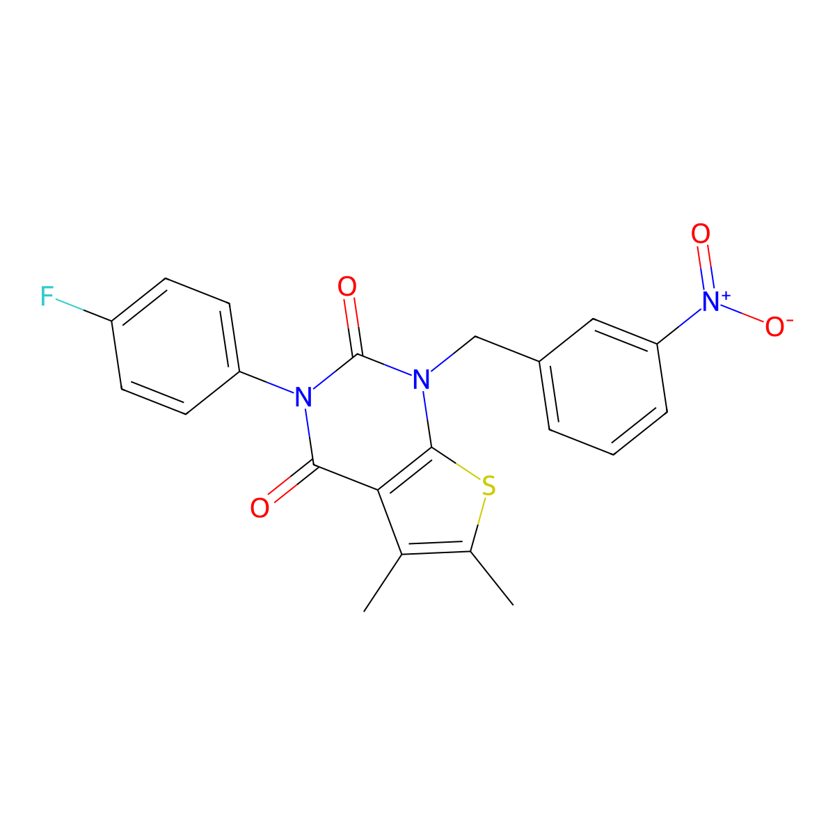 3-(4-fluorophenyl)-5,6-dimethyl-1-(3-nitrobenzyl)thieno[2,3-d]pyrimidine-2,4(1H,3H)-dione molecular structure, CAS 689753-23-9