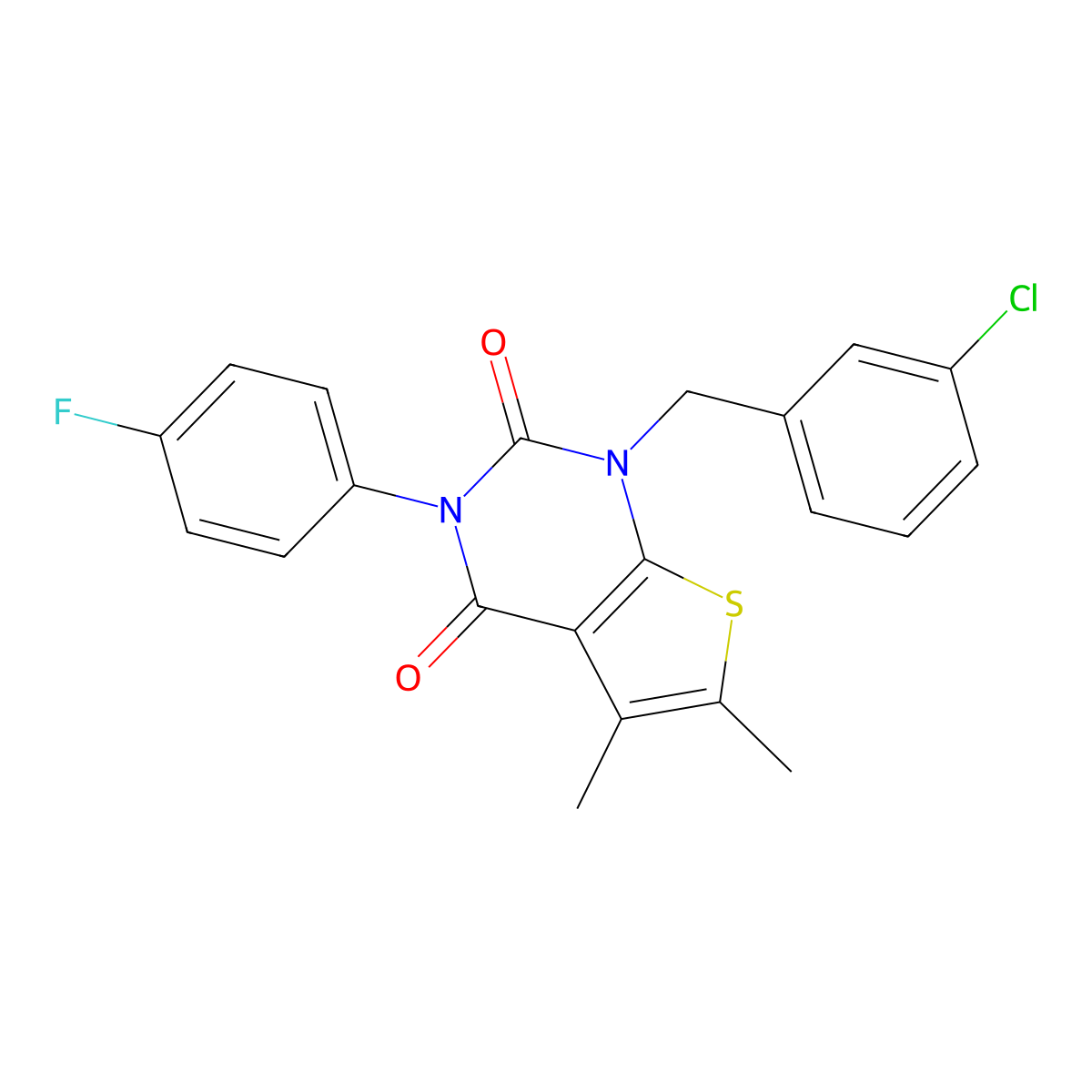 1-[(3-chlorophenyl)methyl]-3-(4-fluorophenyl)-5,6-dimethyl-1H,2H,3H,4H-thieno[2,3-d]pyrimidine-2,4-dione molecular structure, CAS 689753-28-4