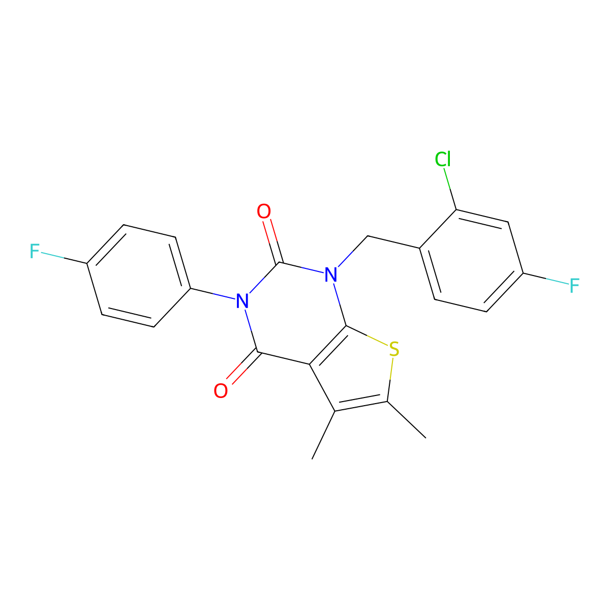 1-[(2-chloro-4-fluorophenyl)methyl]-3-(4-fluorophenyl)-5,6-dimethyl-1H,2H,3H,4H-thieno[2,3-d]pyrimidine-2,4-dione molecular structure, CAS 689753-40-0