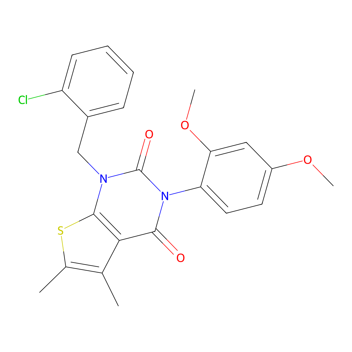 1-[(2-chlorophenyl)methyl]-3-(2,4-dimethoxyphenyl)-5,6-dimethyl-1H,2H,3H,4H-thieno[2,3-d]pyrimidine-2,4-dione molecular structure, CAS 689753-46-6