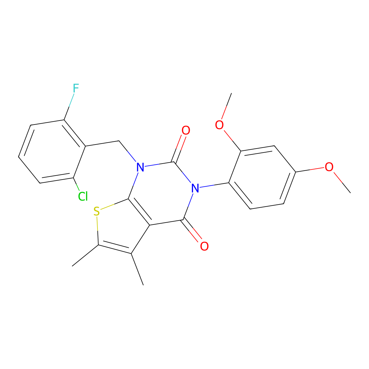 1-[(2-chloro-6-fluorophenyl)methyl]-3-(2,4-dimethoxyphenyl)-5,6-dimethyl-1H,2H,3H,4H-thieno[2,3-d]pyrimidine-2,4-dione molecular structure, CAS 689753-61-5