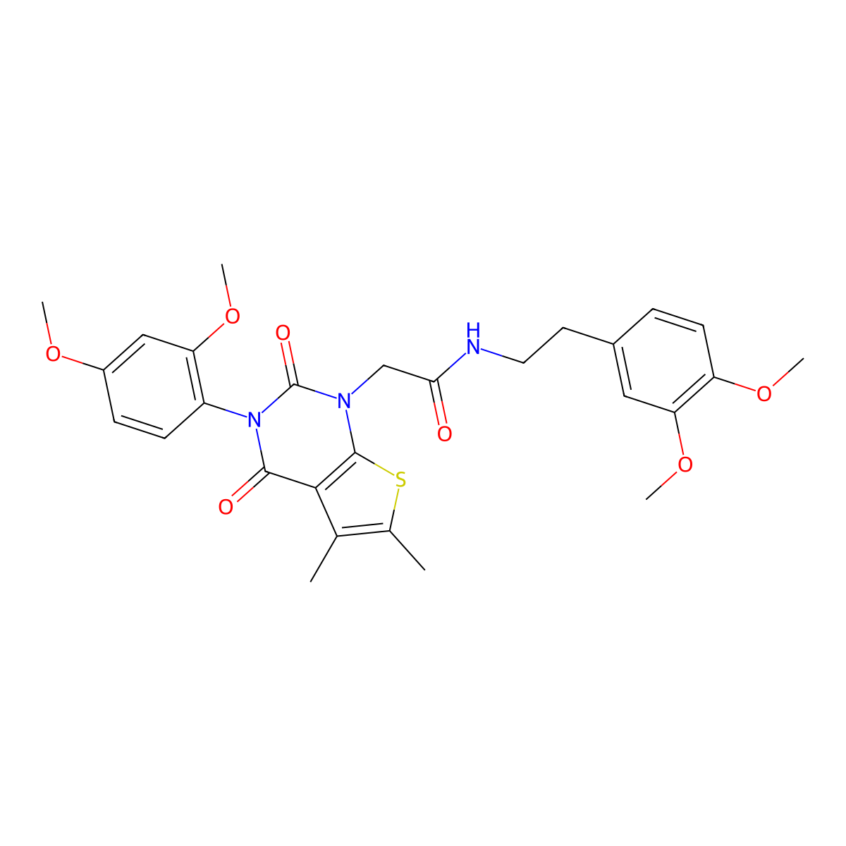 N-(3,4-dimethoxyphenethyl)-2-(3-(2,4-dimethoxyphenyl)-5,6-dimethyl-2,4-dioxo-3,4-dihydrothieno[2,3-d]pyrimidin-1(2H)-yl)acetamide molecular structure, CAS 689753-66-0