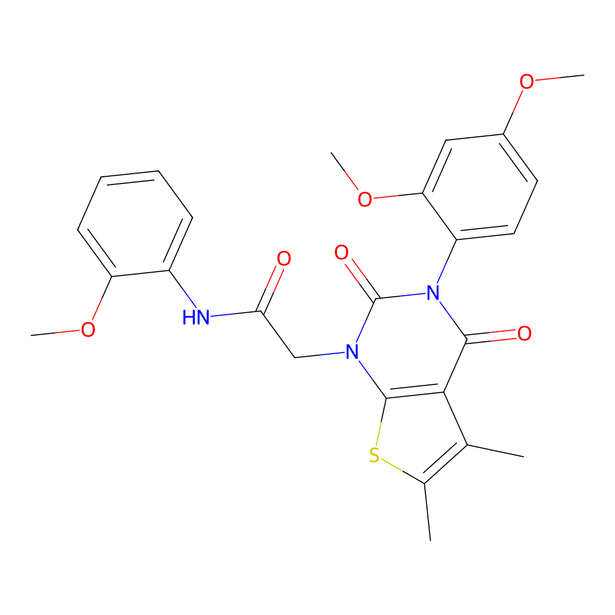 2-[3-(2,4-dimethoxyphenyl)-5,6-dimethyl-2,4-dioxo-1H,2H,3H,4H-thieno[2,3-d]pyrimidin-1-yl]-N-(2-methoxyphenyl)acetamide molecular structure, CAS 689753-71-7