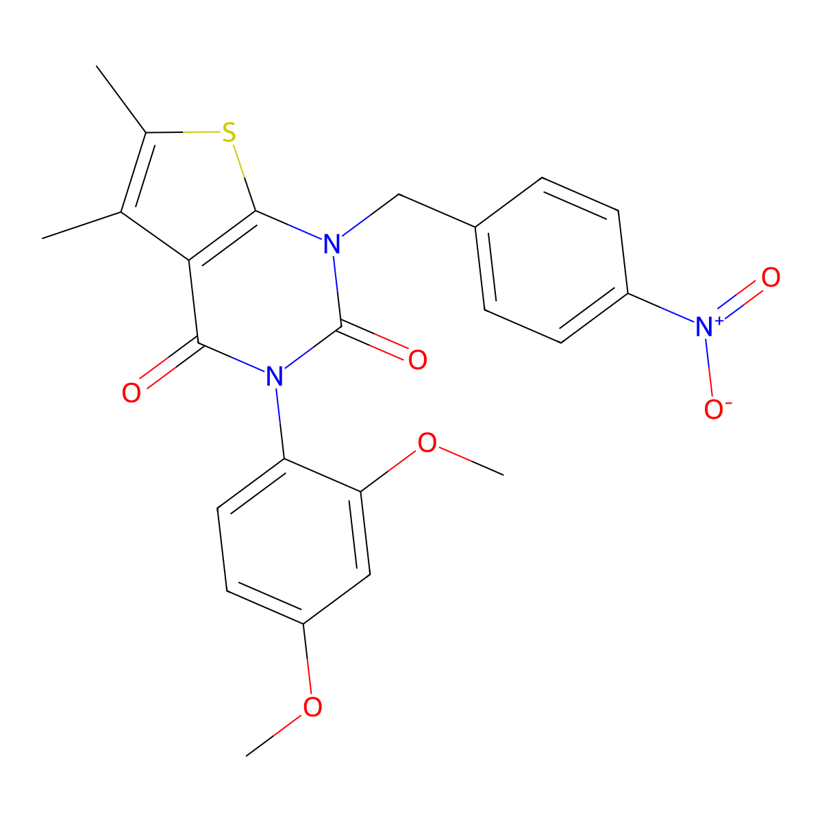3-(2,4-dimethoxyphenyl)-5,6-dimethyl-1-(4-nitrobenzyl)thieno[2,3-d]pyrimidine-2,4(1H,3H)-dione molecular structure, CAS 689753-86-4