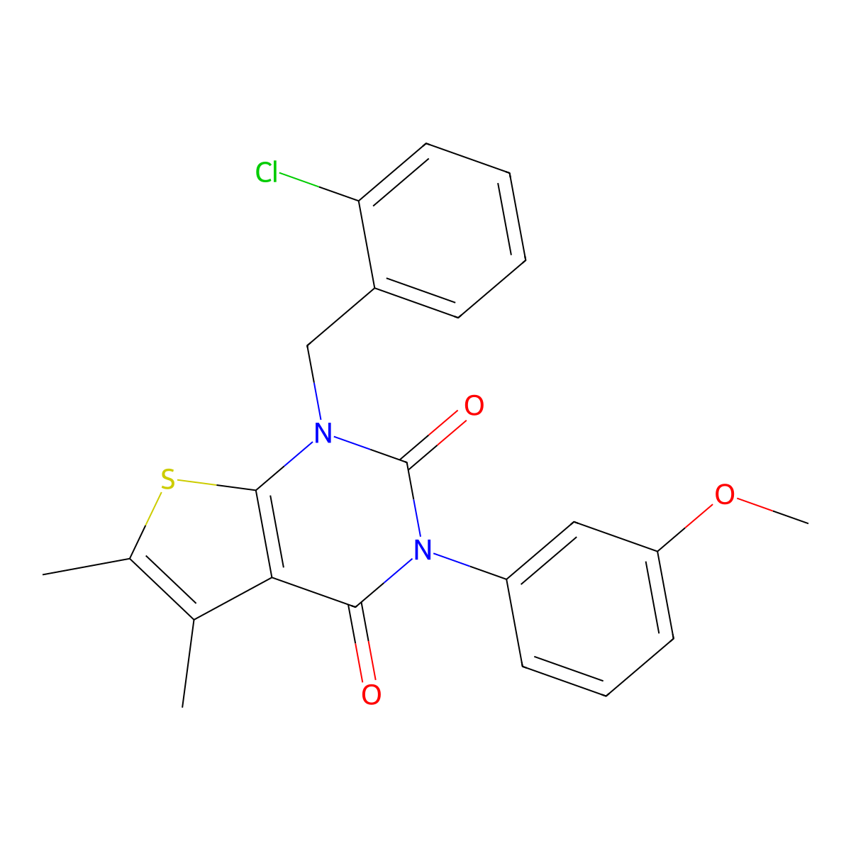1-[(2-chlorophenyl)methyl]-3-(3-methoxyphenyl)-5,6-dimethyl-1H,2H,3H,4H-thieno[2,3-d]pyrimidine-2,4-dione molecular structure, CAS 689754-03-8