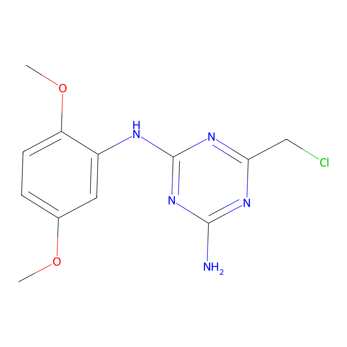 6-(chloromethyl)-N2-(2,5-dimethoxyphenyl)-1,3,5-triazine-2,4-diamine molecular structure, CAS 689754-28-7