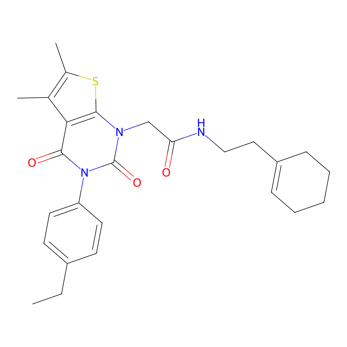 N-[2-(cyclohex-1-en-1-yl)ethyl]-2-[3-(4-ethylphenyl)-5,6-dimethyl-2,4-dioxo-1H,2H,3H,4H-thieno[2,3-d]pyrimidin-1-yl]acetamide molecular structure, CAS 689754-45-8