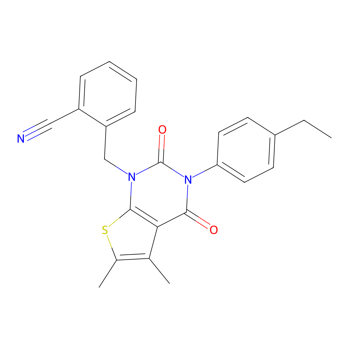 2-{[3-(4-ethylphenyl)-5,6-dimethyl-2,4-dioxo-1H,2H,3H,4H-thieno[2,3-d]pyrimidin-1-yl]methyl}benzonitrile molecular structure, CAS 689754-56-1