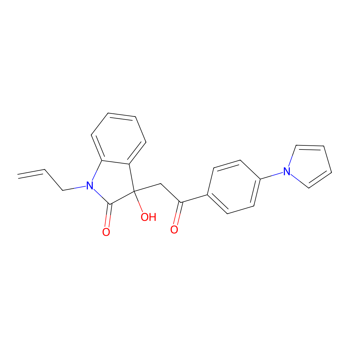 3-Hydroxy-3-[2-oxo-2-(4-pyrrol-1-ylphenyl)ethyl]-1-prop-2-enylindol-2-one molecular structure, CAS 689754-60-7