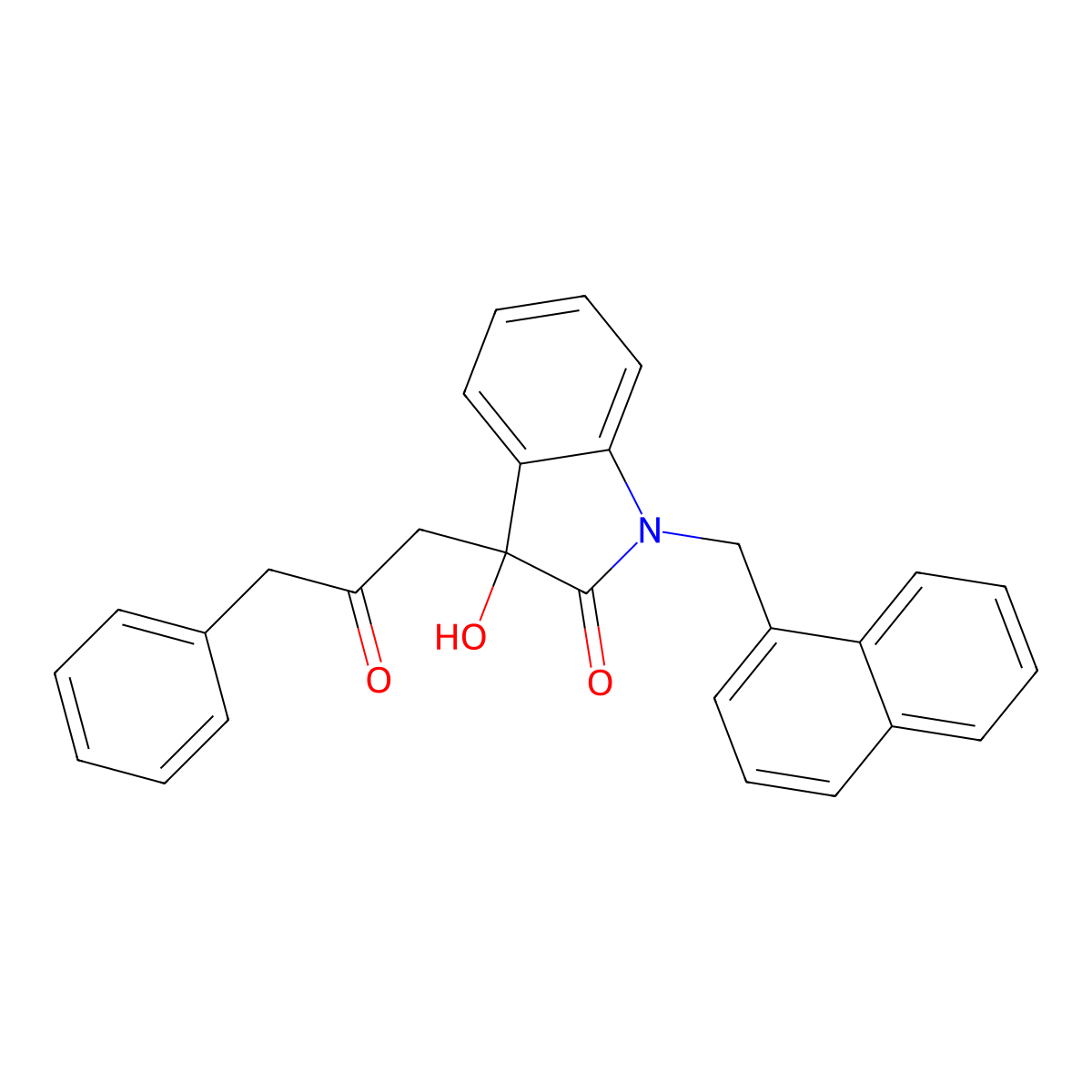 3-Hydroxy-1-(naphthalen-1-ylmethyl)-3-(2-oxo-3-phenylpropyl)indol-2-one molecular structure, CAS 689754-76-5