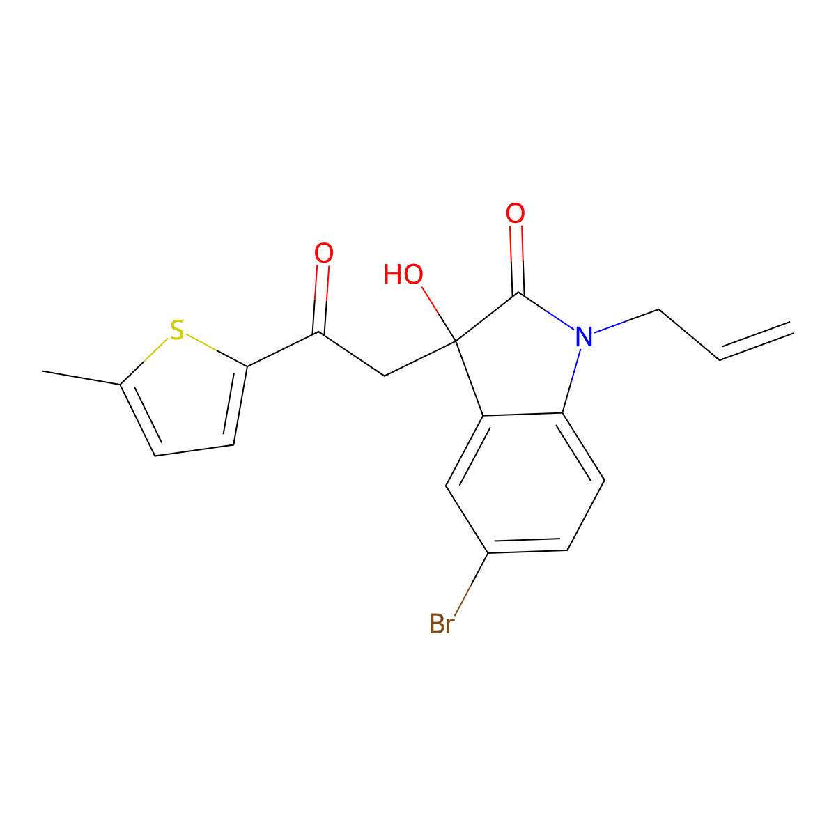 5-bromo-3-hydroxy-3-[2-(5-methylthiophen-2-yl)-2-oxoethyl]-1-(prop-2-en-1-yl)-1,3-dihydro-2H-indol-2-one molecular structure, CAS 689754-84-5