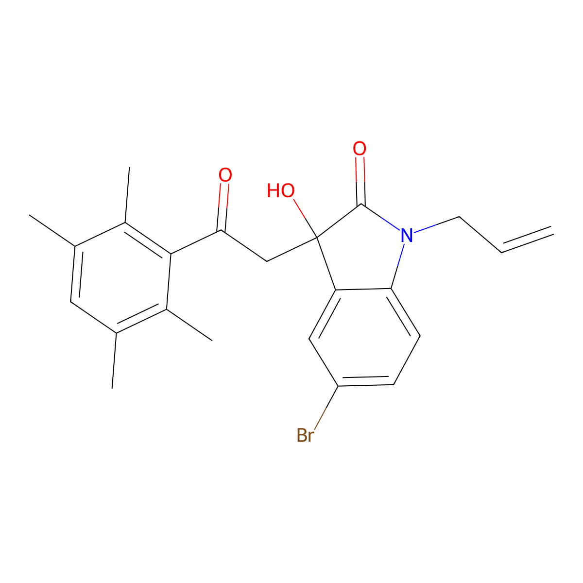 5-Bromo-3-hydroxy-3-[2-oxo-2-(2,3,5,6-tetramethylphenyl)ethyl]-1-prop-2-enylindol-2-one molecular structure, CAS 689754-95-8