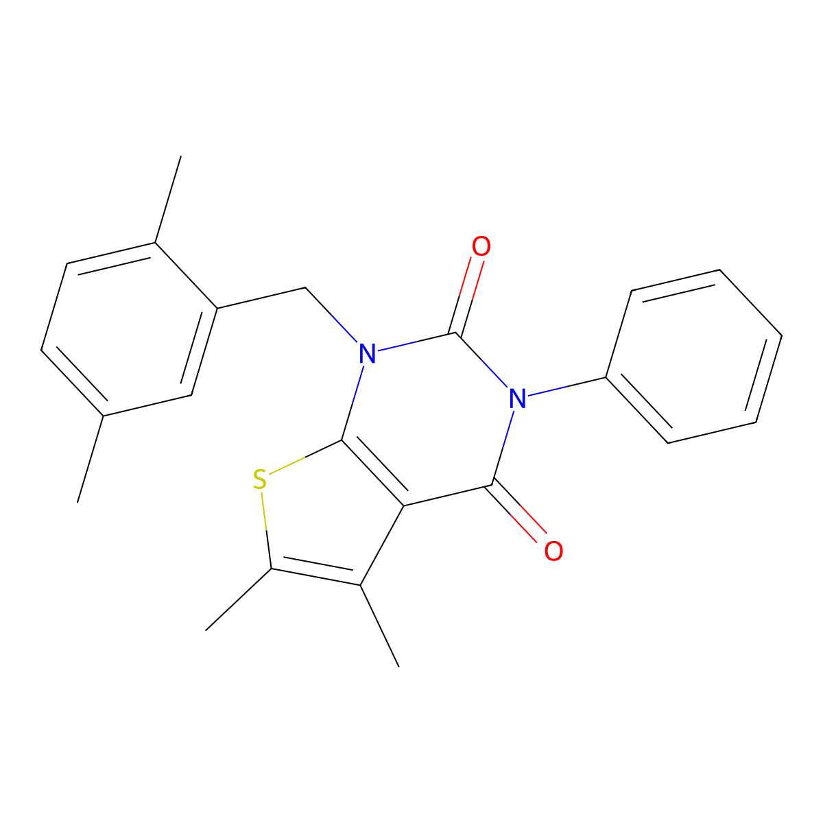 1-[(2,5-dimethylphenyl)methyl]-5,6-dimethyl-3-phenyl-1H,2H,3H,4H-thieno[2,3-d]pyrimidine-2,4-dione molecular structure, CAS 689754-98-1