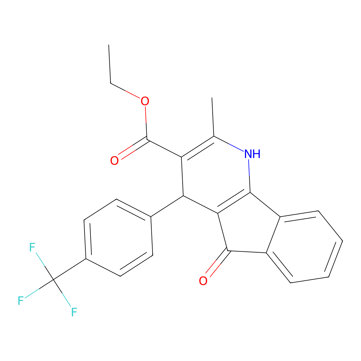 ethyl 2-methyl-5-oxo-4-(4-(trifluoromethyl)phenyl)-4,5-dihydro-1H-indeno[1,2-b]pyridine-3-carboxylate molecular structure, CAS 689755-34-8