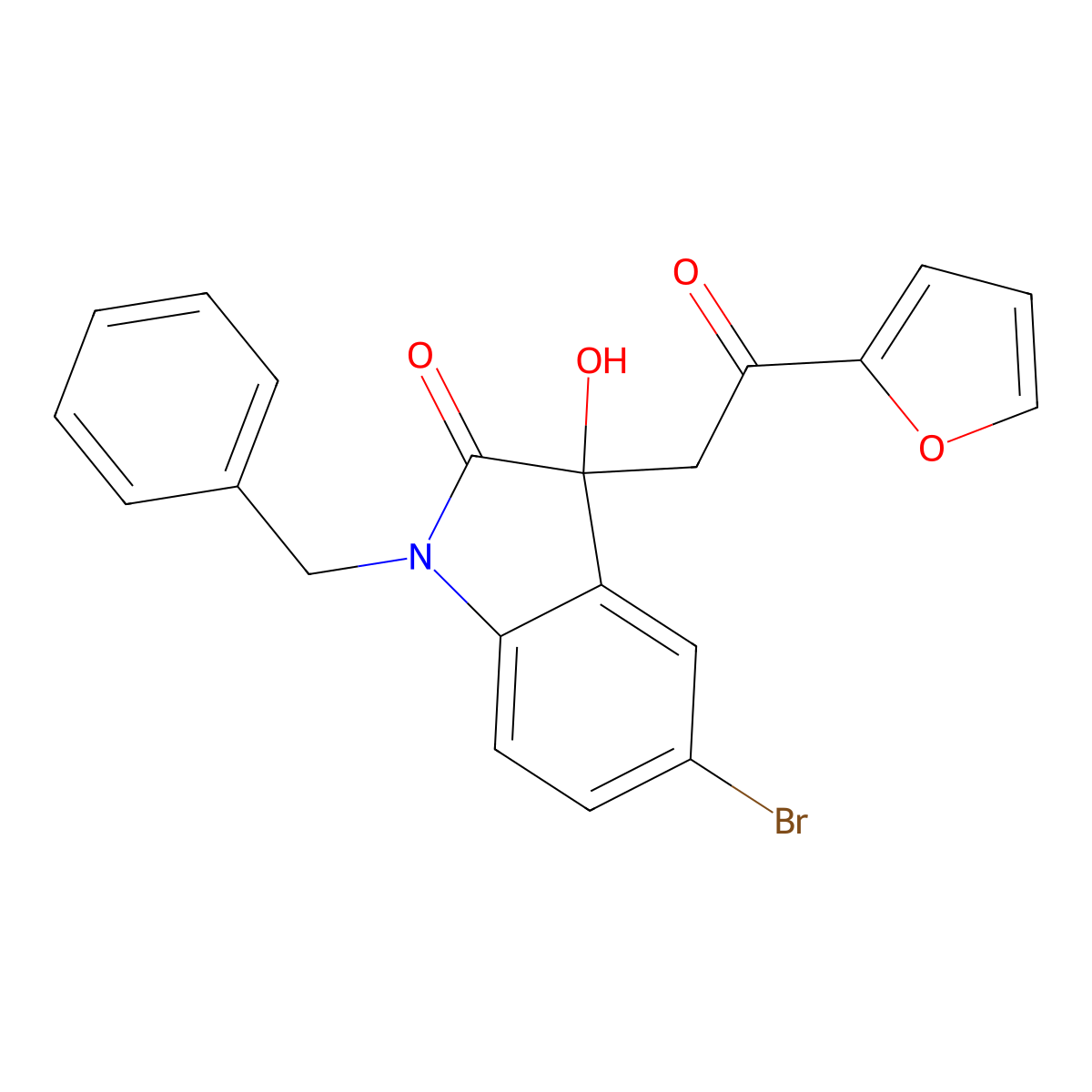 1-Benzyl-5-bromo-3-[2-(furan-2-yl)-2-oxoethyl]-3-hydroxyindol-2-one molecular structure, CAS 689755-38-2