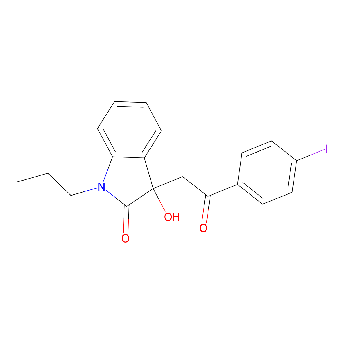 3-Hydroxy-3-[2-(4-iodophenyl)-2-oxoethyl]-1-propylindol-2-one molecular structure, CAS 689755-57-5