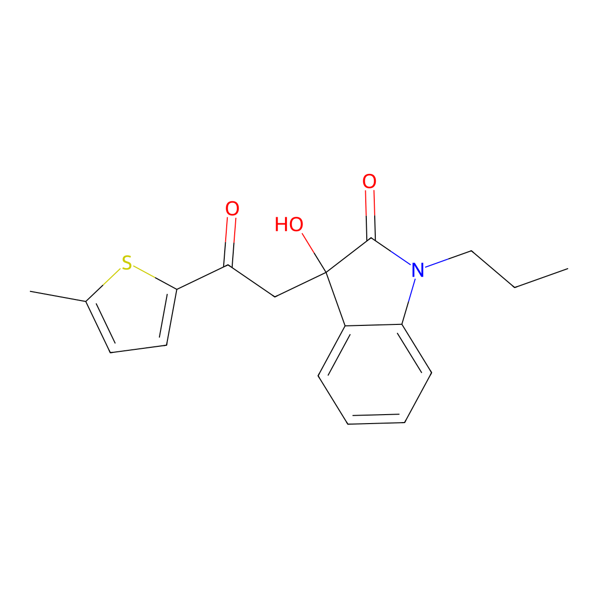 3-Hydroxy-3-[2-(5-methylthiophen-2-yl)-2-oxoethyl]-1-propylindol-2-one molecular structure, CAS 689755-62-2