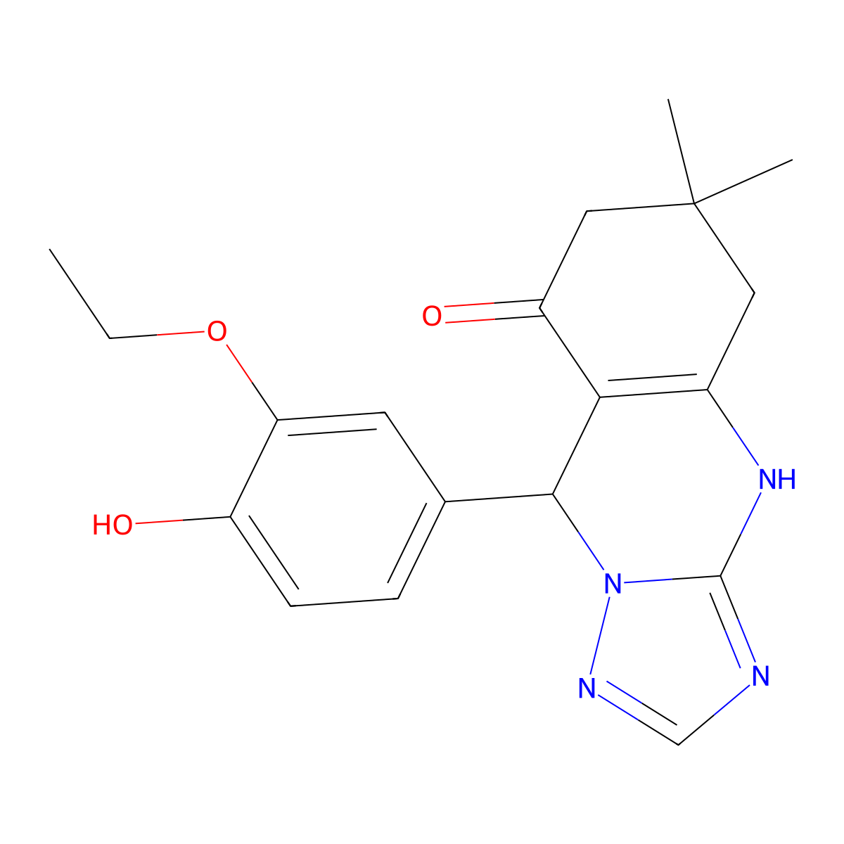 9-(3-ethoxy-4-hydroxyphenyl)-6,6-dimethyl-5,6,7,9-tetrahydro[1,2,4]triazolo[5,1-b]quinazolin-8(4H)-one molecular structure, CAS 689755-77-9