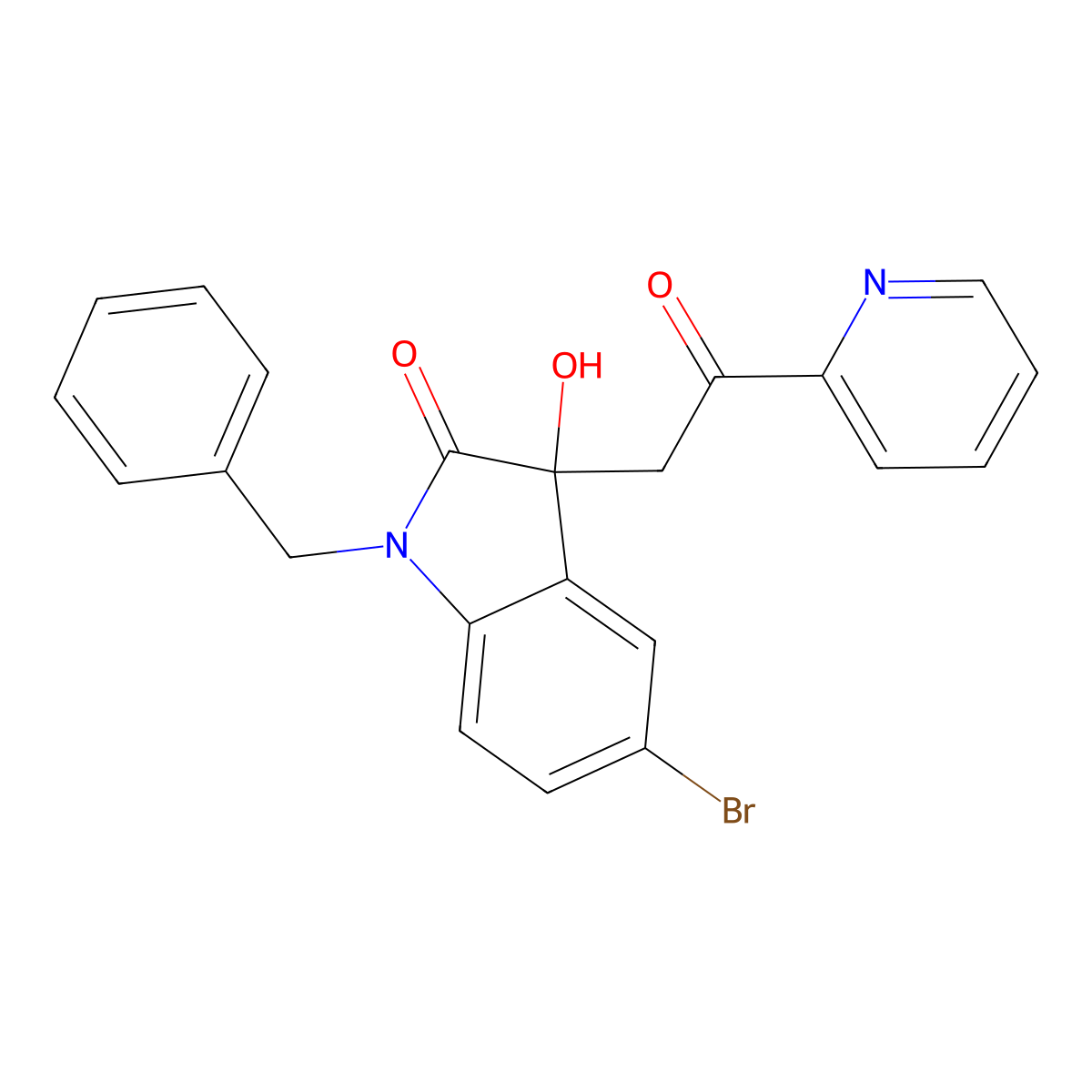 1-benzyl-5-bromo-3-hydroxy-3-[2-oxo-2-(pyridin-2-yl)ethyl]-1,3-dihydro-2H-indol-2-one molecular structure, CAS 689756-01-2