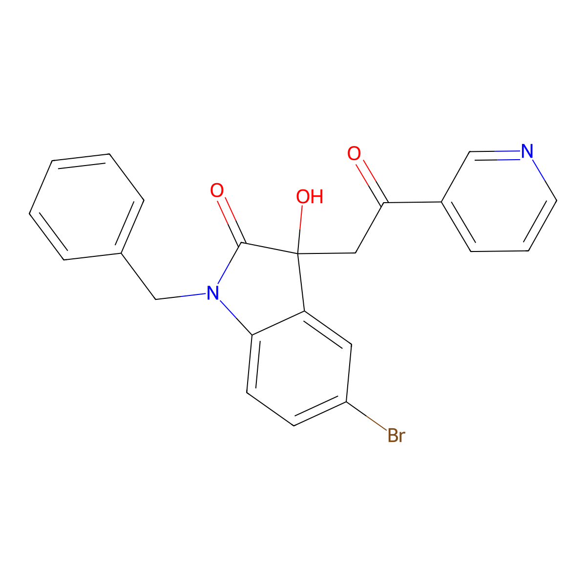 1-benzyl-5-bromo-3-hydroxy-3-[2-oxo-2-(pyridin-3-yl)ethyl]-1,3-dihydro-2H-indol-2-one molecular structure, CAS 689756-06-7