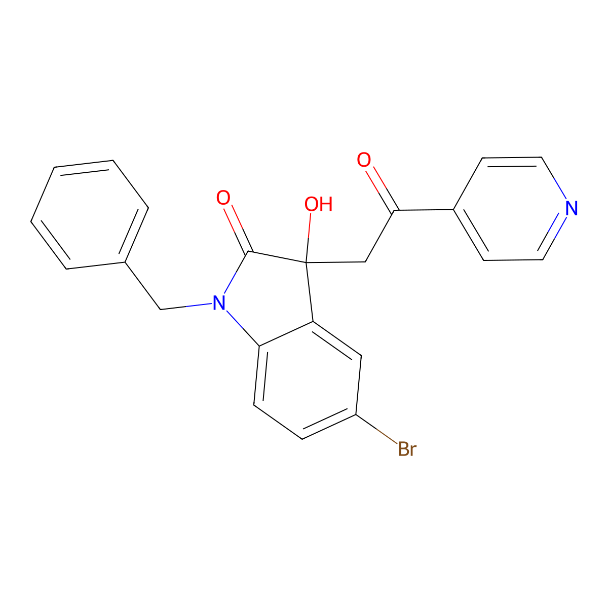 1-benzyl-5-bromo-3-hydroxy-3-[2-oxo-2-(pyridin-4-yl)ethyl]-1,3-dihydro-2H-indol-2-one molecular structure, CAS 689756-11-4