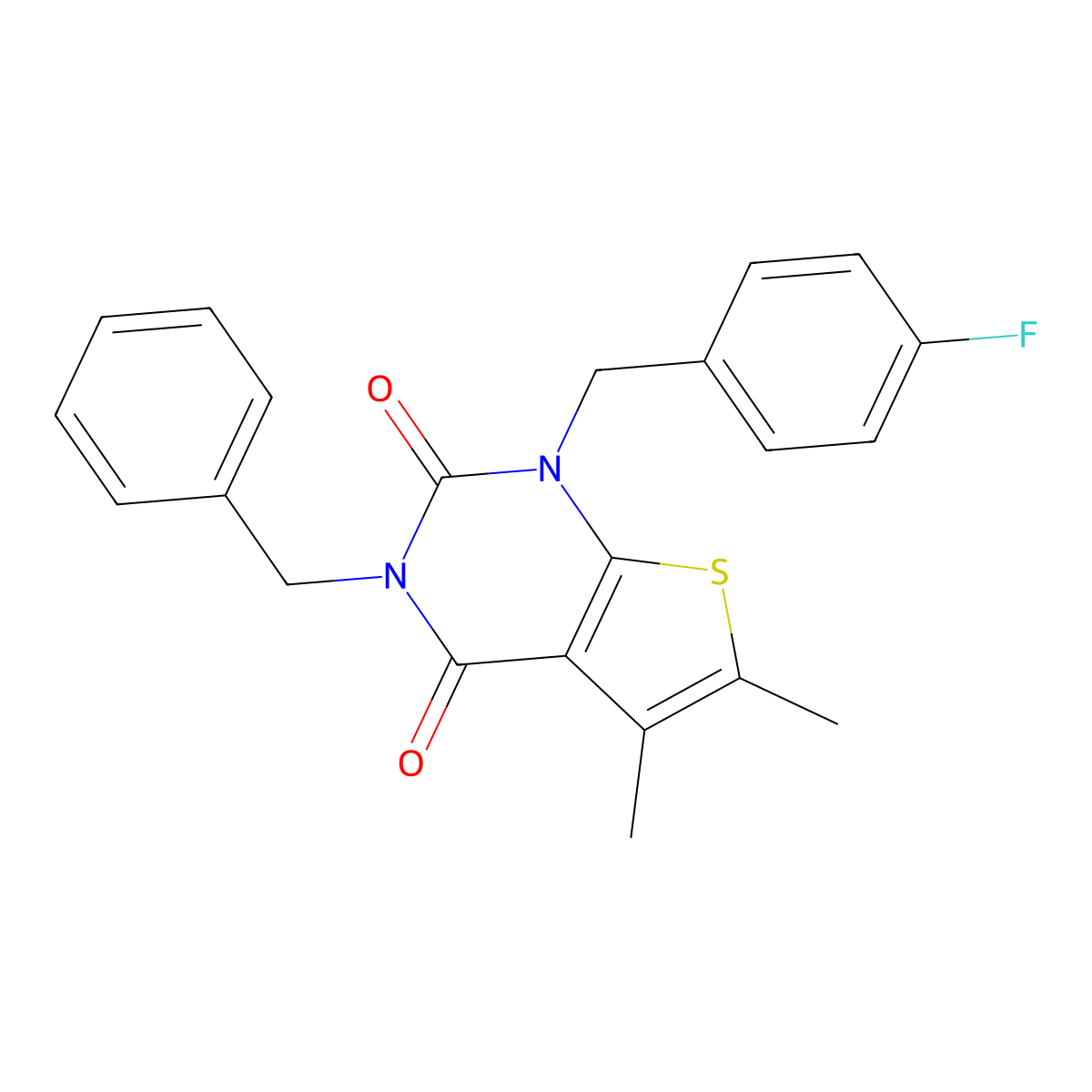 3-benzyl-1-[(4-fluorophenyl)methyl]-5,6-dimethyl-1H,2H,3H,4H-thieno[2,3-d]pyrimidine-2,4-dione molecular structure, CAS 689756-16-9