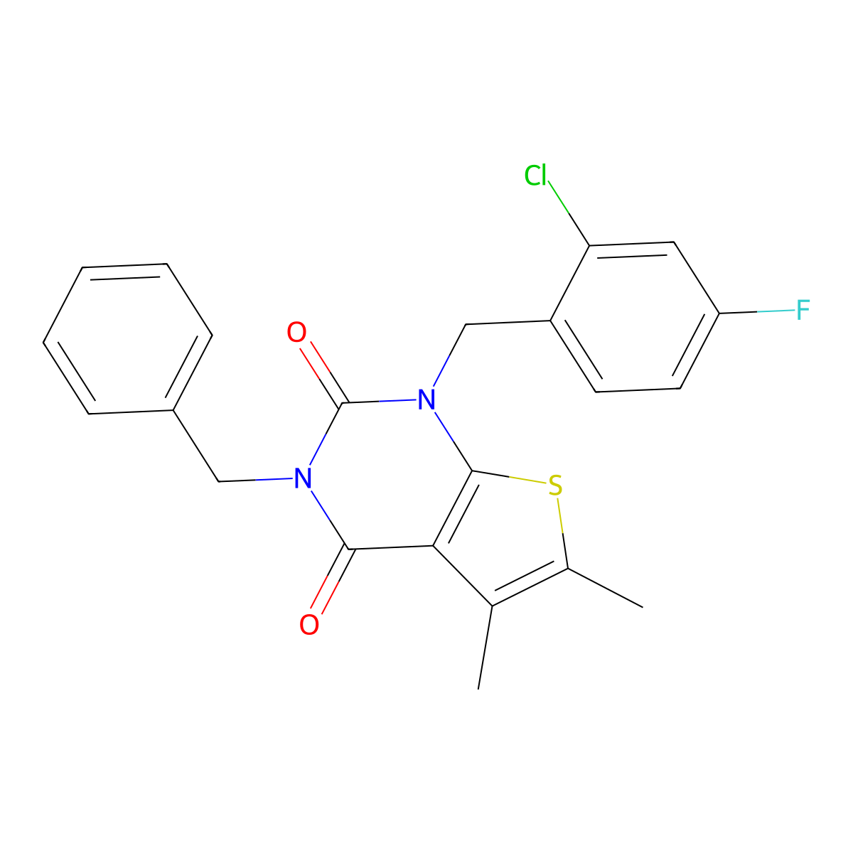 3-benzyl-1-[(2-chloro-4-fluorophenyl)methyl]-5,6-dimethyl-1H,2H,3H,4H-thieno[2,3-d]pyrimidine-2,4-dione molecular structure, CAS 689756-22-7