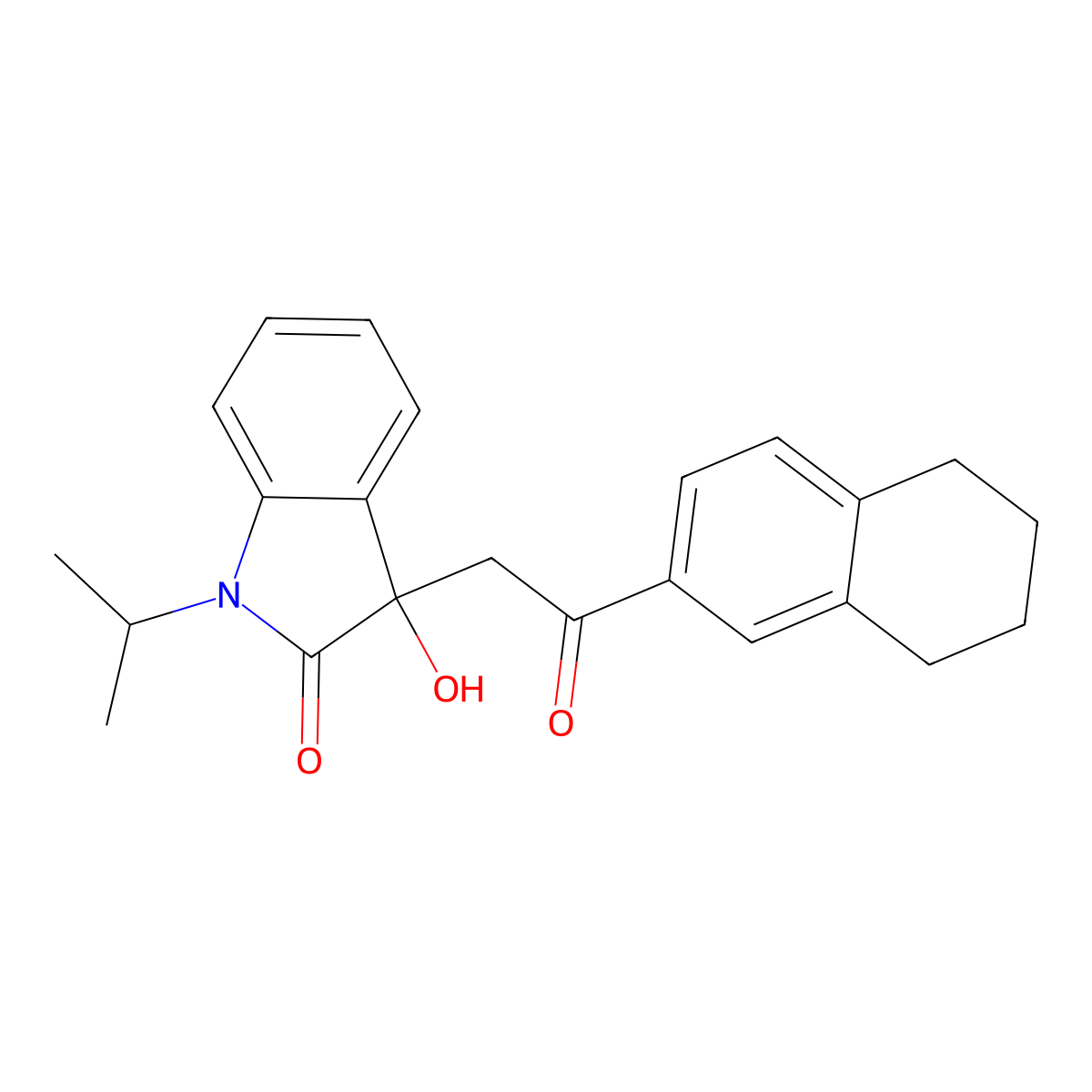 3-Hydroxy-3-[2-oxo-2-(5,6,7,8-tetrahydronaphthalen-2-yl)ethyl]-1-propan-2-ylindol-2-one molecular structure, CAS 689756-44-3