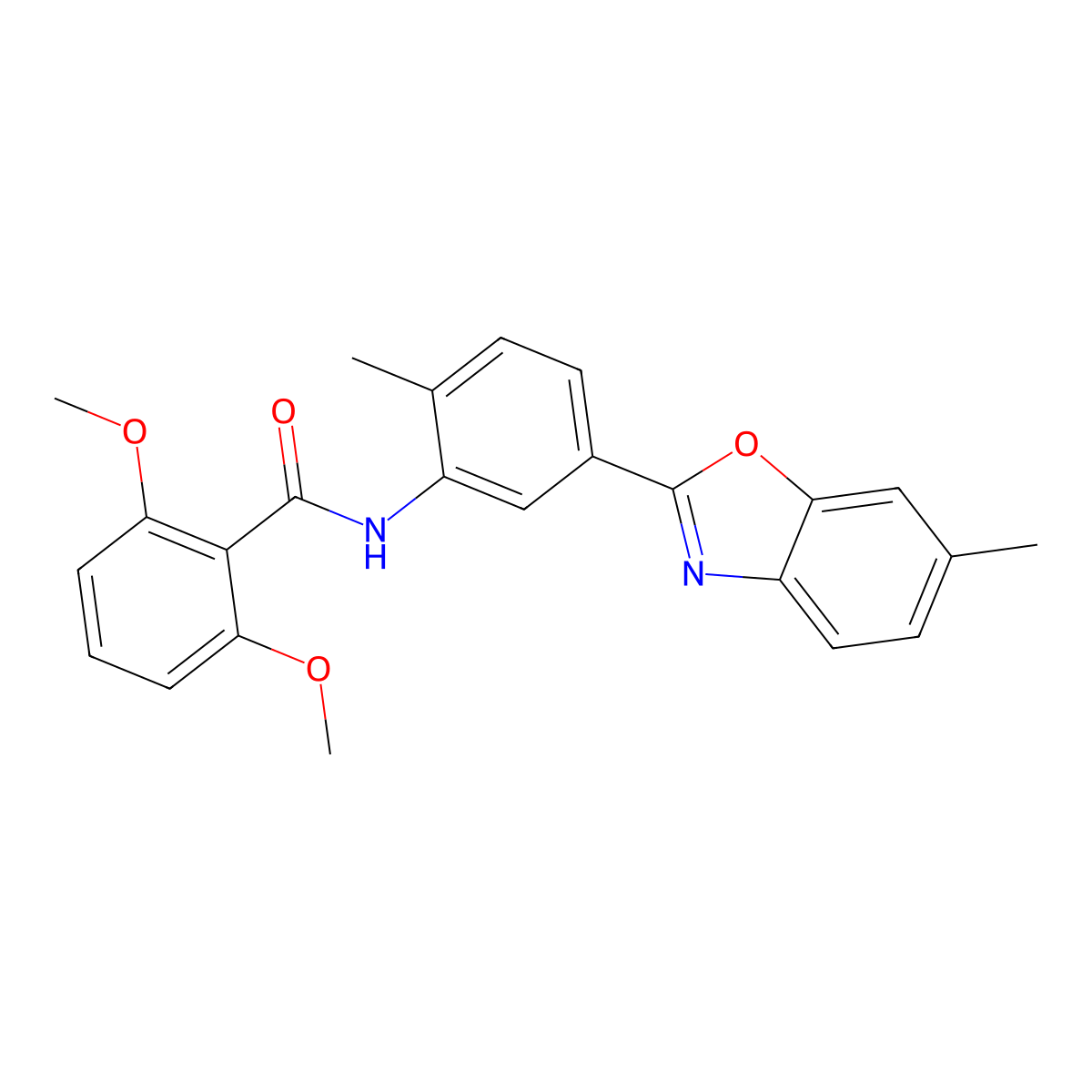 2,6-dimethoxy-N-[2-methyl-5-(6-methyl-1,3-benzoxazol-2-yl)phenyl]benzamide molecular structure, CAS 689756-54-5