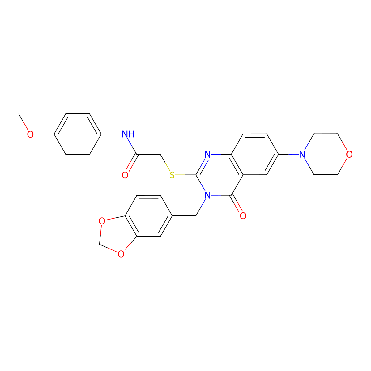 2-[3-(1,3-benzodioxol-5-ylmethyl)-6-morpholin-4-yl-4-oxoquinazolin-2-yl]sulfanyl-N-(4-methoxyphenyl)acetamide molecular structure, CAS 689756-97-6