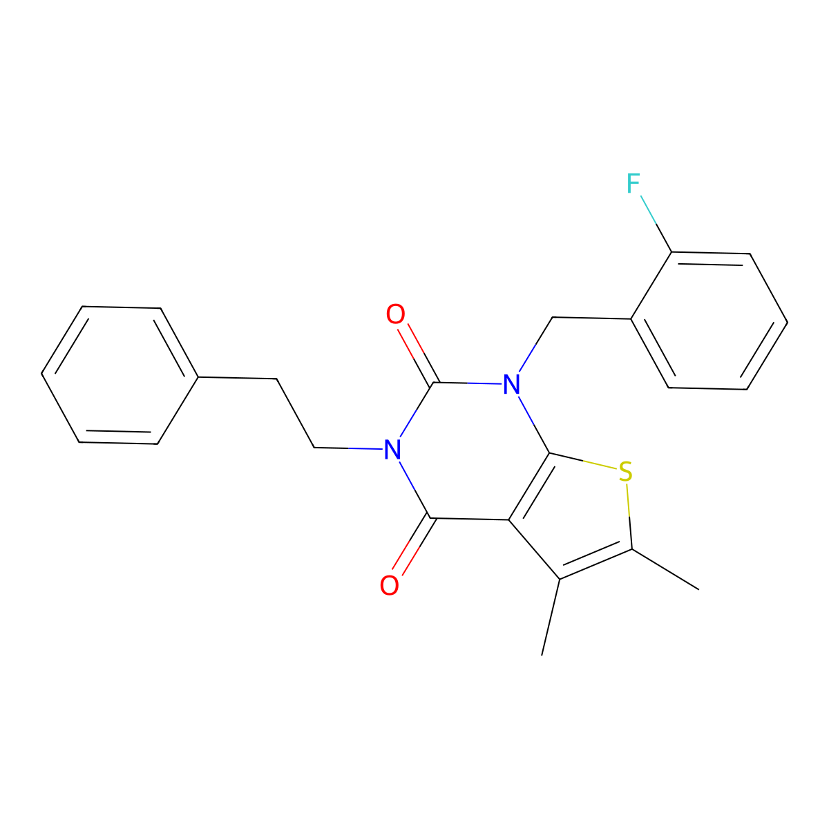 1-[(2-fluorophenyl)methyl]-5,6-dimethyl-3-(2-phenylethyl)-1H,2H,3H,4H-thieno[2,3-d]pyrimidine-2,4-dione molecular structure, CAS 689757-24-2