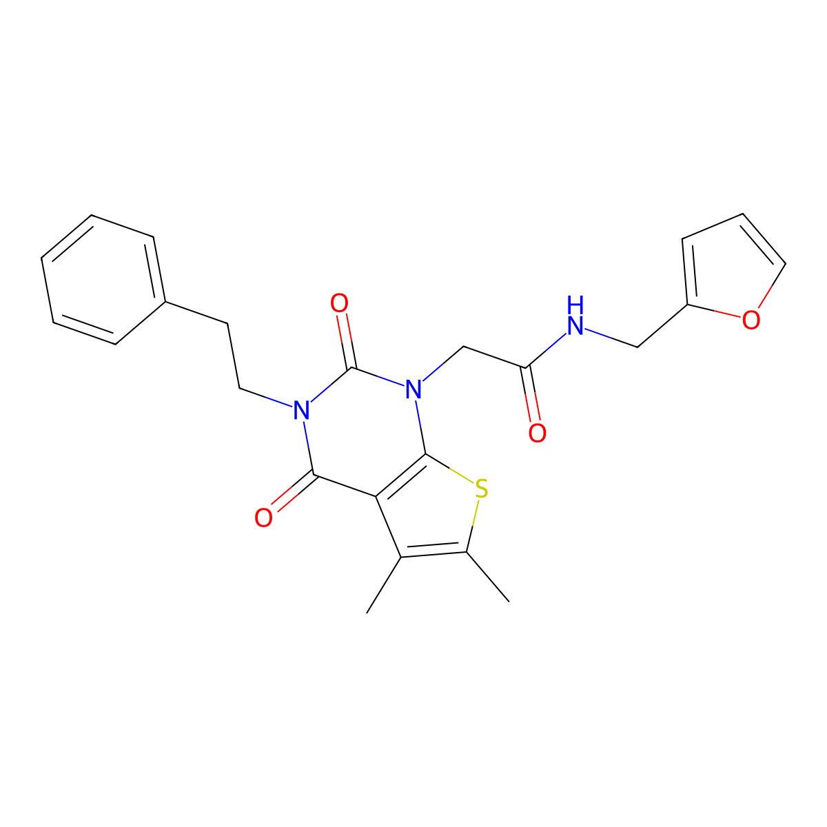 2-[5,6-dimethyl-2,4-dioxo-3-(2-phenylethyl)-1H,2H,3H,4H-thieno[2,3-d]pyrimidin-1-yl]-N-[(furan-2-yl)methyl]acetamide molecular structure, CAS 689757-36-6
