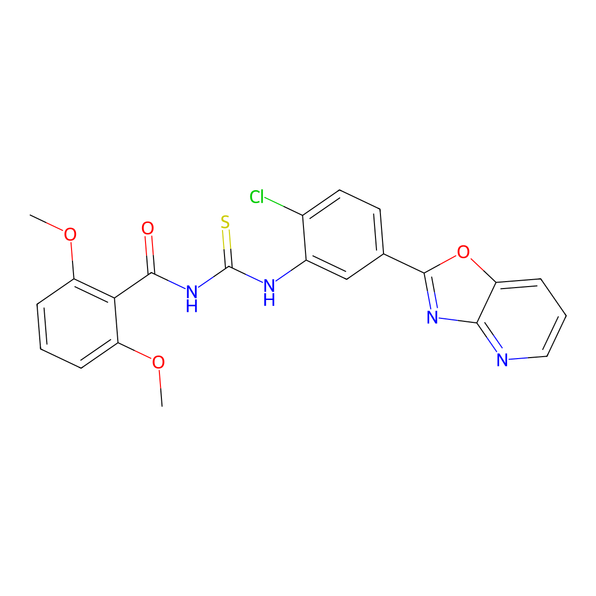 N-[[2-chloro-5-([1,3]oxazolo[4,5-b]pyridin-2-yl)phenyl]carbamothioyl]-2,6-dimethoxybenzamide molecular structure, CAS 689757-44-6