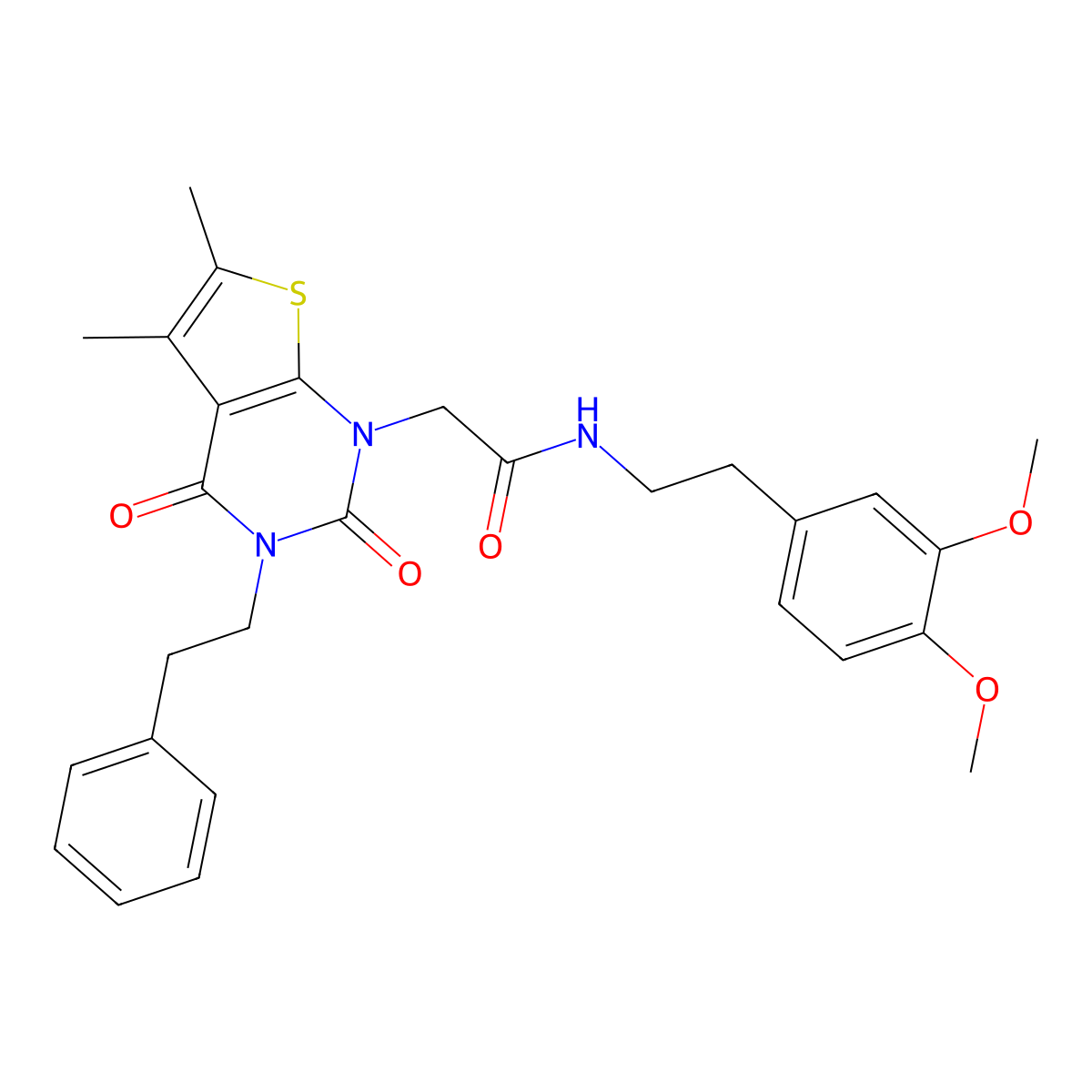N-[2-(3,4-dimethoxyphenyl)ethyl]-2-[5,6-dimethyl-2,4-dioxo-3-(2-phenylethyl)-1H,2H,3H,4H-thieno[2,3-d]pyrimidin-1-yl]acetamide molecular structure, CAS 689757-54-8