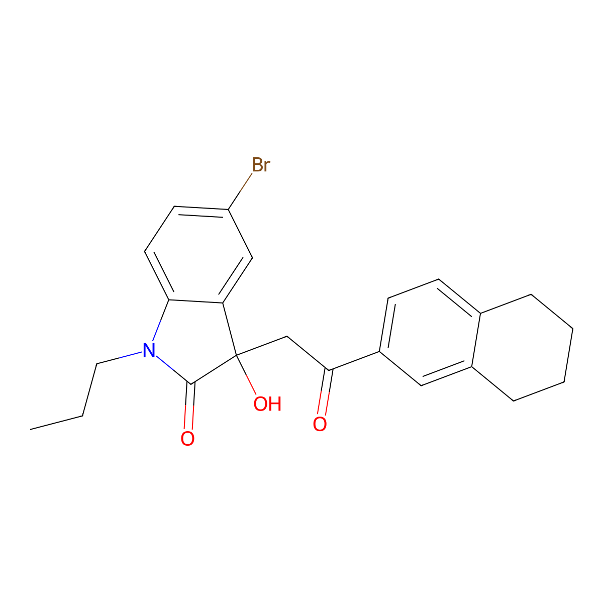 5-Bromo-3-hydroxy-3-[2-oxo-2-(5,6,7,8-tetrahydronaphthalen-2-yl)ethyl]-1-propylindol-2-one molecular structure, CAS 689757-62-8