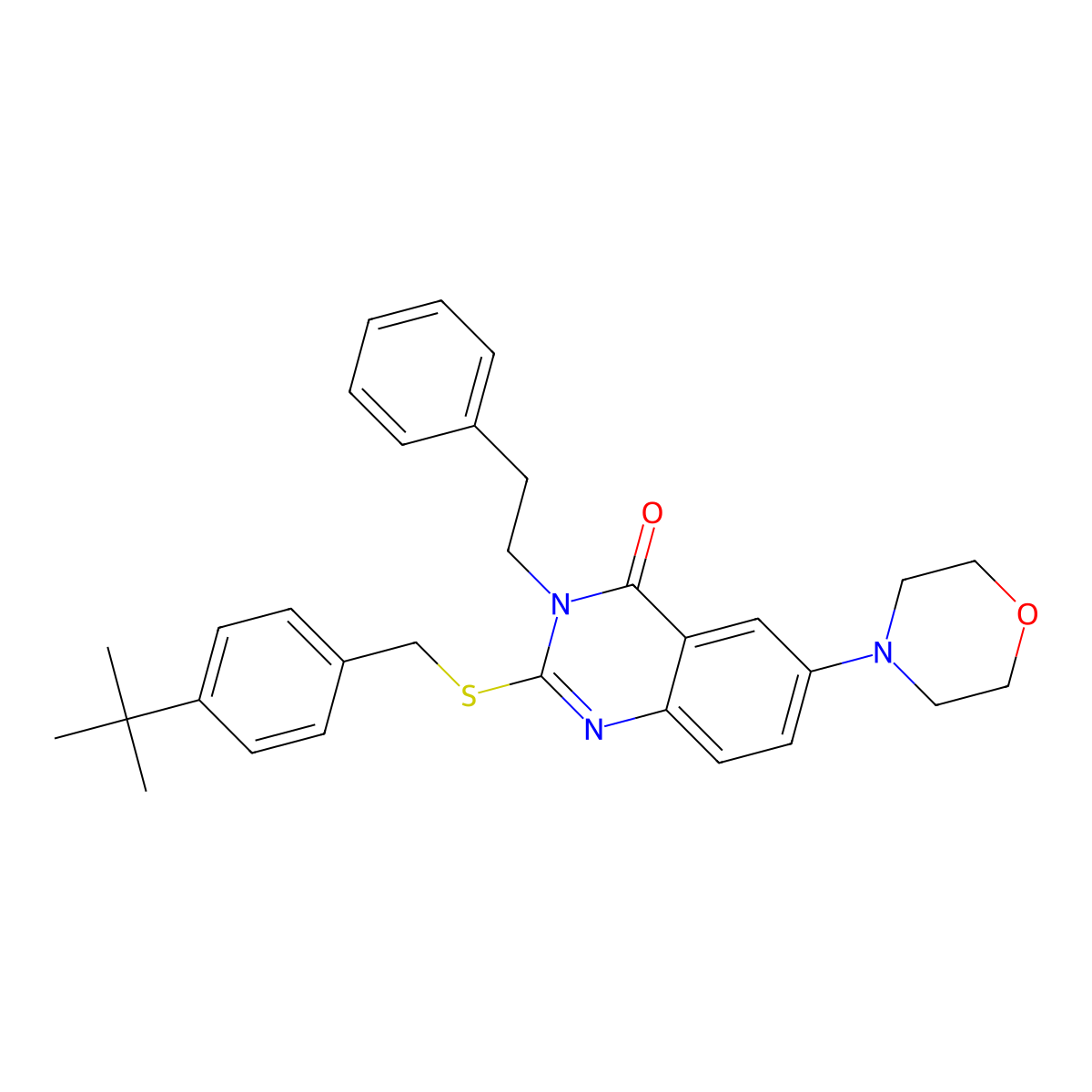 2-((4-(tert-butyl)benzyl)thio)-6-morpholino-3-phenethylquinazolin-4(3H)-one molecular structure, CAS 689757-76-4