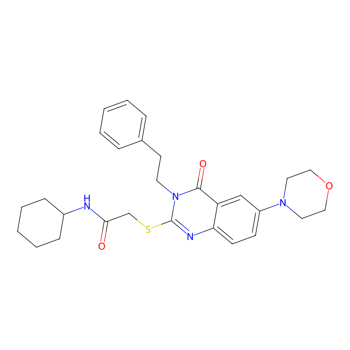 N-cyclohexyl-2-{[6-(morpholin-4-yl)-4-oxo-3-(2-phenylethyl)-3,4-dihydroquinazolin-2-yl]sulfanyl}acetamide molecular structure, CAS 689758-06-3