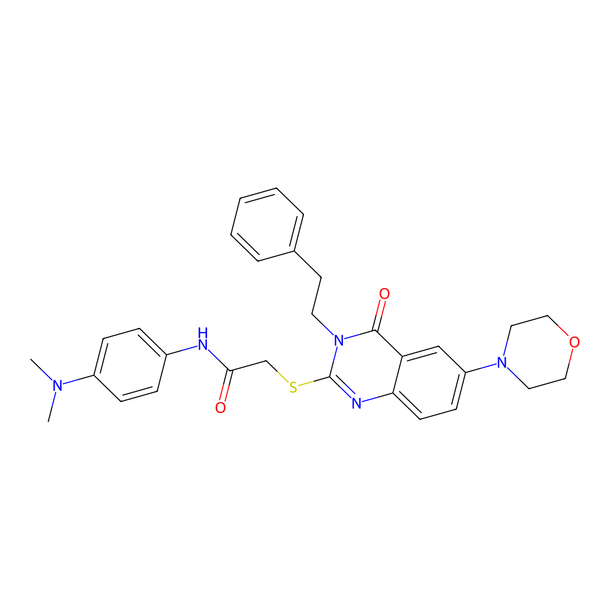N-(4-(dimethylamino)phenyl)-2-((6-morpholino-4-oxo-3-phenethyl-3,4-dihydroquinazolin-2-yl)thio)acetamide molecular structure, CAS 689758-12-1