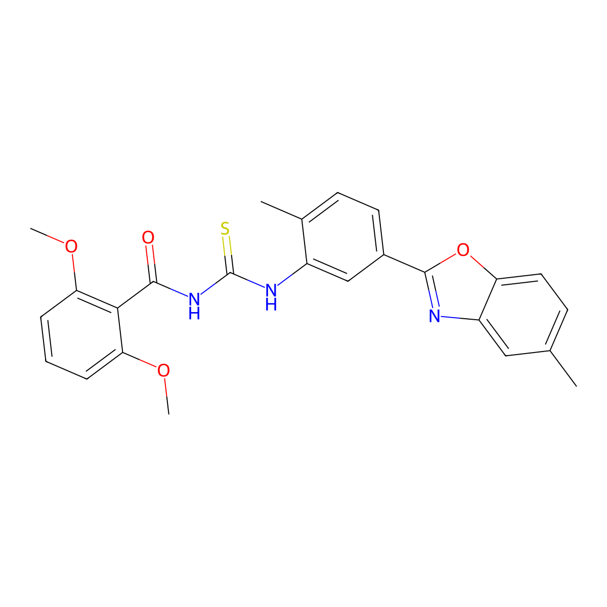 2,6-dimethoxy-N-[[2-methyl-5-(5-methyl-1,3-benzoxazol-2-yl)phenyl]carbamothioyl]benzamide molecular structure, CAS 689758-17-6