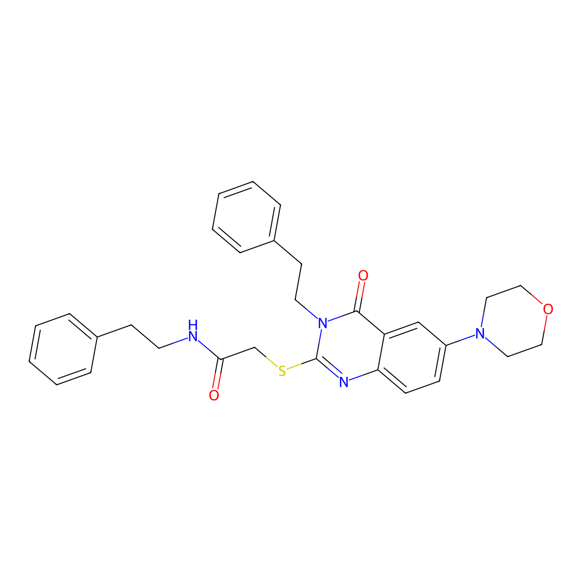 2-{[6-(morpholin-4-yl)-4-oxo-3-(2-phenylethyl)-3,4-dihydroquinazolin-2-yl]sulfanyl}-N-(2-phenylethyl)acetamide molecular structure, CAS 689758-18-7