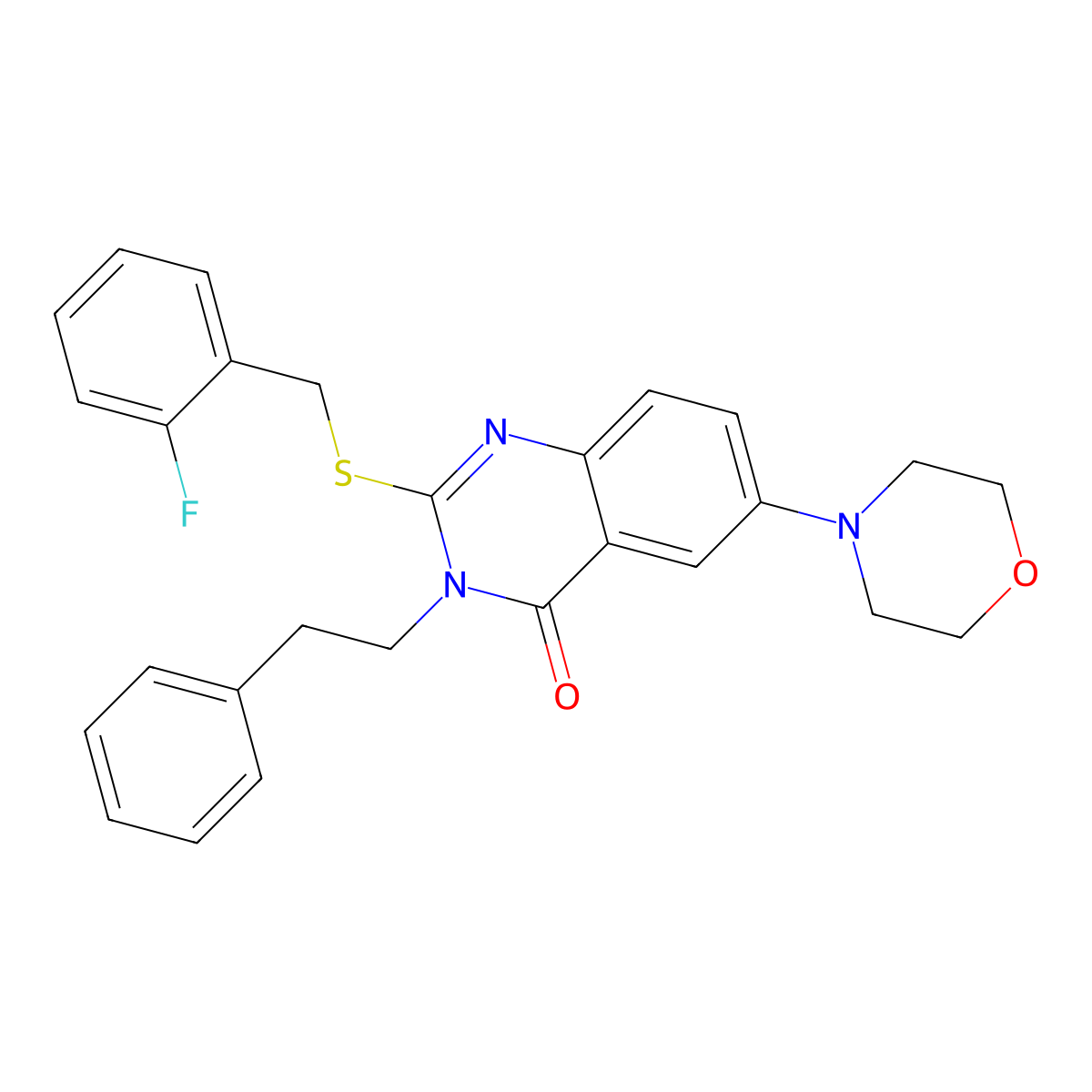 2-((2-fluorobenzyl)thio)-6-morpholino-3-phenethylquinazolin-4(3H)-one molecular structure, CAS 689758-25-6