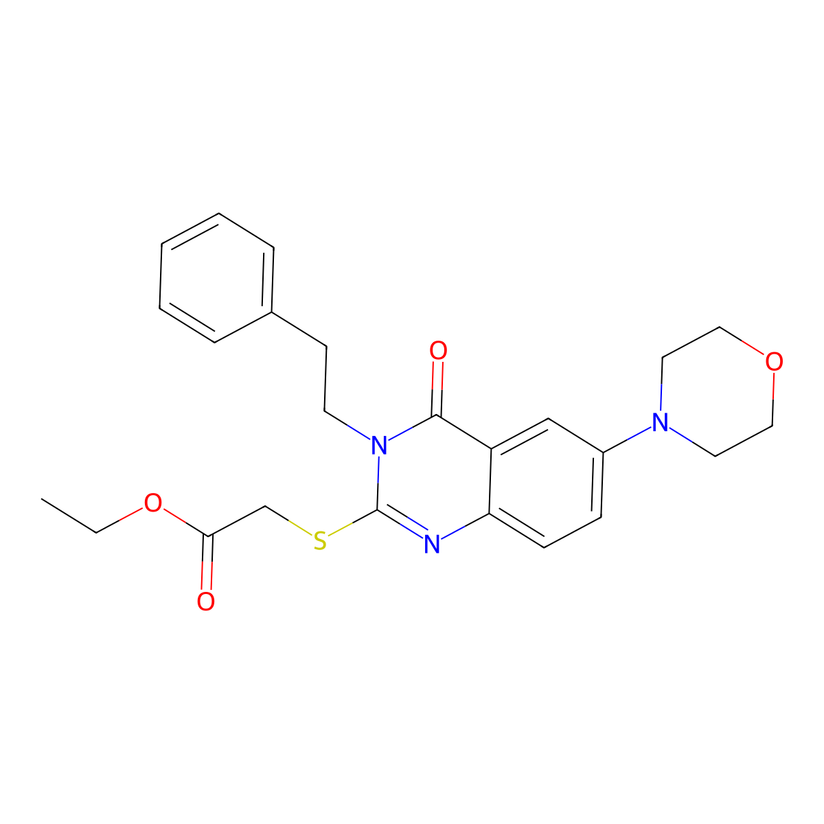 Ethyl 2-((6-morpholino-4-oxo-3-phenethyl-3,4-dihydroquinazolin-2-yl)thio)acetate molecular structure, CAS 689758-31-4