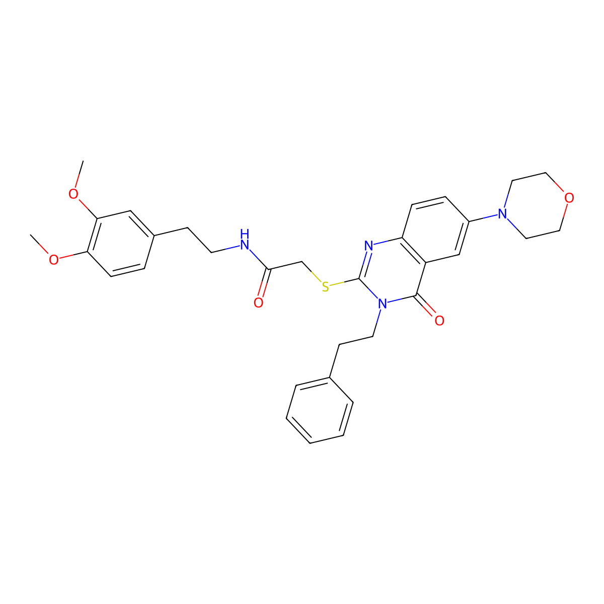 N-(3,4-dimethoxyphenethyl)-2-((6-morpholino-4-oxo-3-phenethyl-3,4-dihydroquinazolin-2-yl)thio)acetamide molecular structure, CAS 689758-37-0