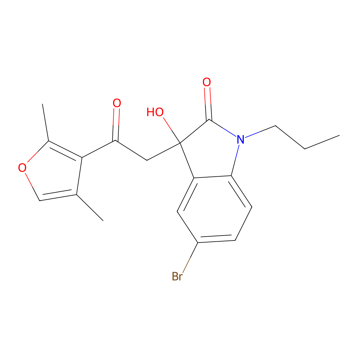 5-bromo-3-[2-(2,4-dimethylfuran-3-yl)-2-oxoethyl]-3-hydroxy-1-propyl-1,3-dihydro-2H-indol-2-one molecular structure, CAS 689758-41-6